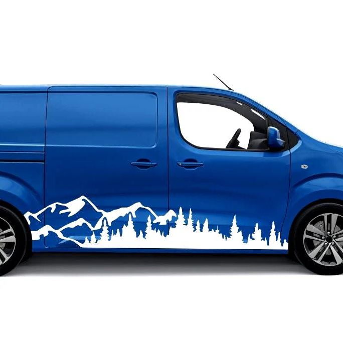 2 Pcs Set Tree Mountain Forest Graphic Decal Vinyl Sticker For Truck SUV RV Trailer Side Body