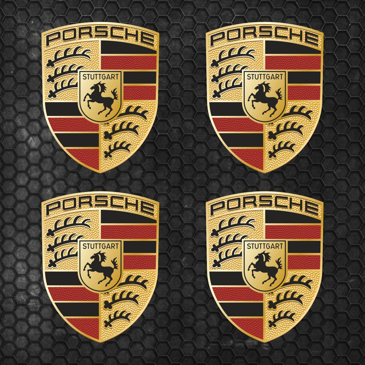 Set 4 Porsche Emblem HQ Printed Vinyl Graphic Decals Sticker | Porsche print and cut Logo Graphic vinyl adhesive wrap