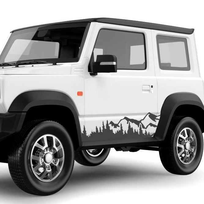 2 Pcs Set Tree Mountain Forest Graphic Decal Vinyl Sticker For Truck SUV RV Trailer Side Body