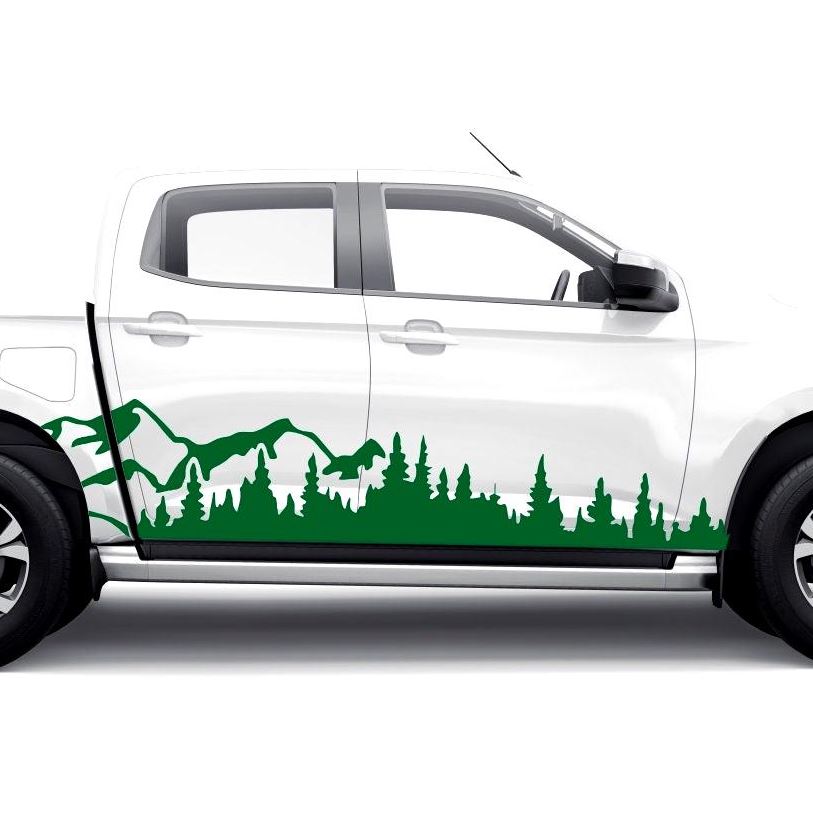 2 Pcs Set Tree Mountain Forest Graphic Decal Vinyl Sticker For Truck SUV RV Trailer Side Body