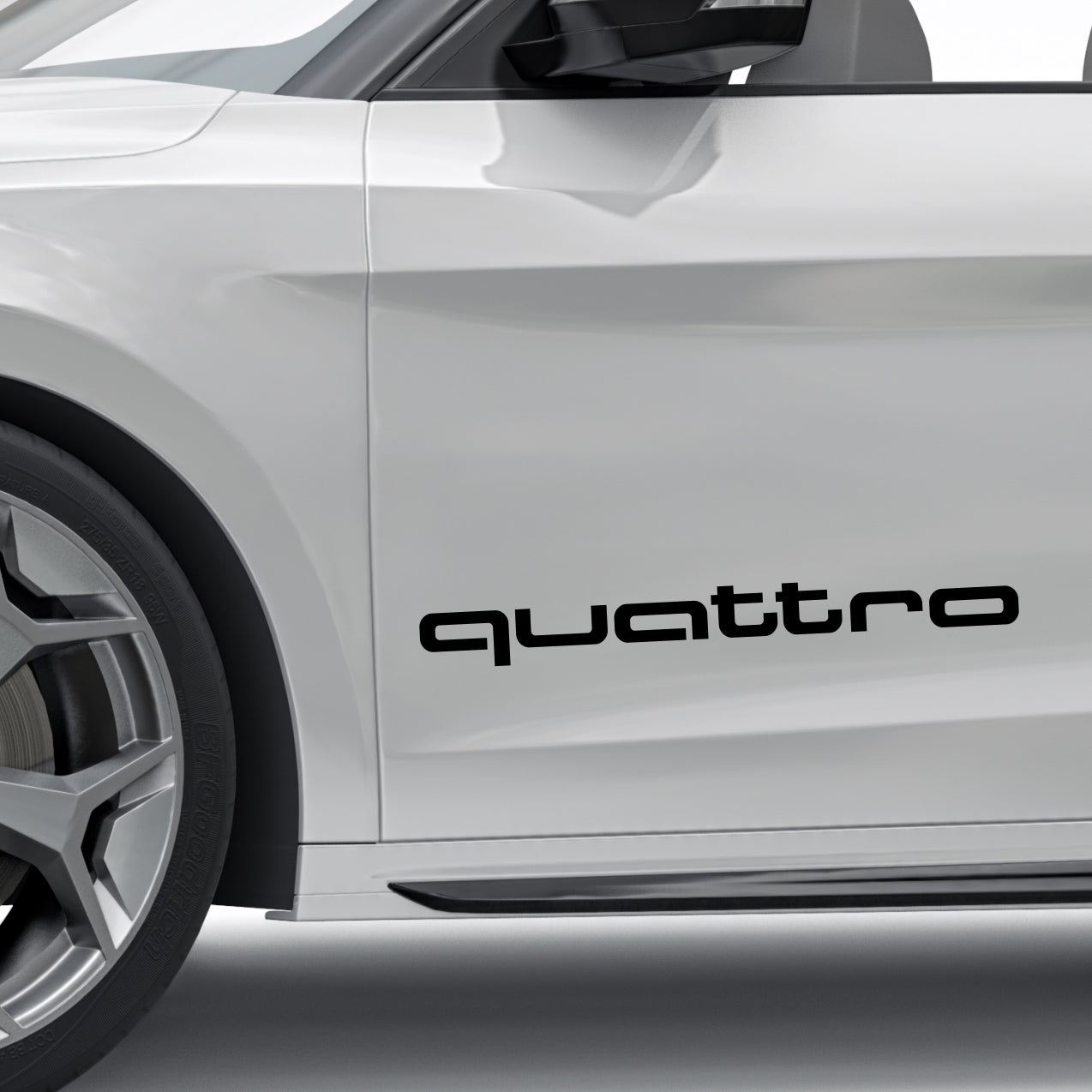 Set 4 Pcs Audi Quattro Emblem Decal Both Sides, Front and Rear Stickers | Premium kit 2 Logos Quattro Graphics Emblems for Car, SUV, Wall, etc.