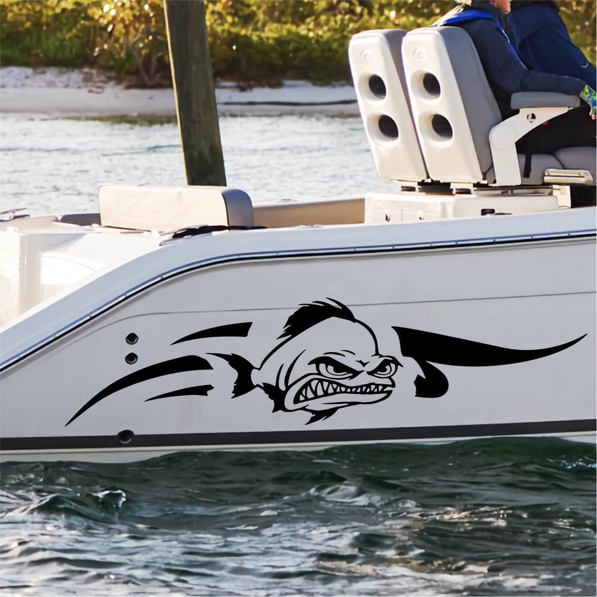 Set 2 Pcs Large Angry Fish Bone Stickers Boat Body Decal Cruise
