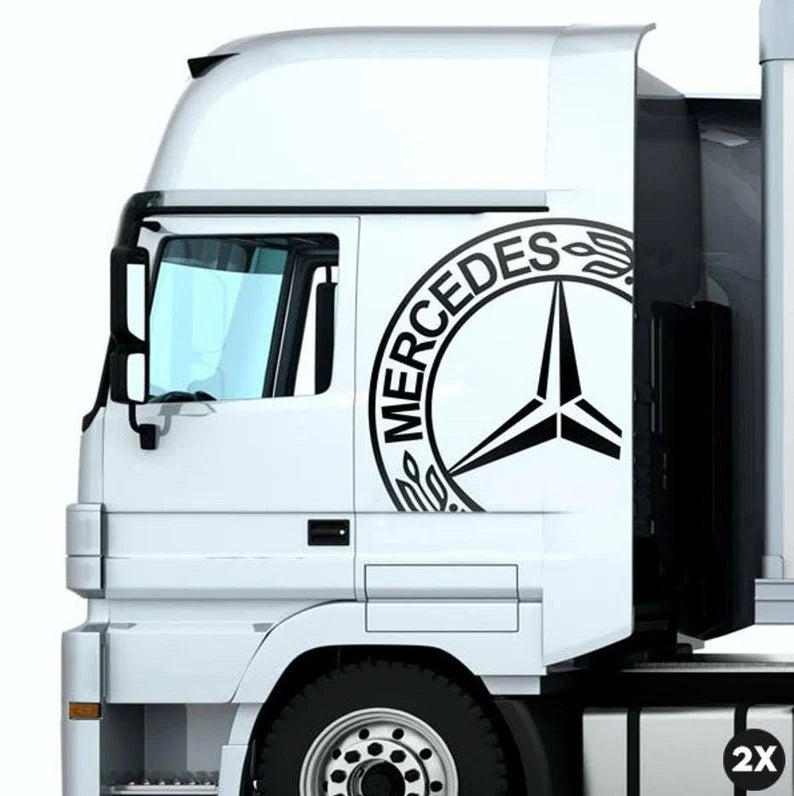 Set 2 Pcs Mercedes Emblem Graphics Decal Stickers | Premium Kit Mercedes Logo Sticker for Both Sides Big Trucks, Van and Car Stickers vinyl