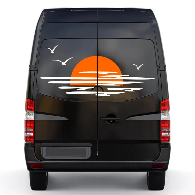 Kit Caravan Sunset among Clouds and Birds Graphics Decals | Decals set Camper Van or Caravan Decor Stickers | Motorhome Rear Decor Adhesive