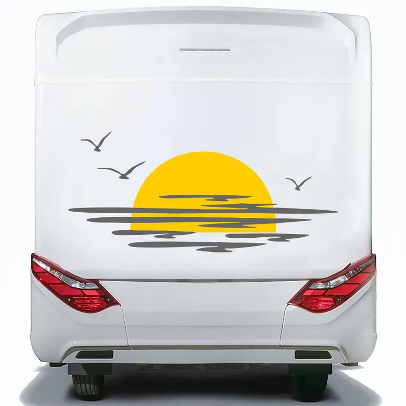 Kit Caravan Sunset among Clouds and Birds Graphics Decals | Decals set Camper Van or Caravan Decor Stickers | Motorhome Rear Decor Adhesive