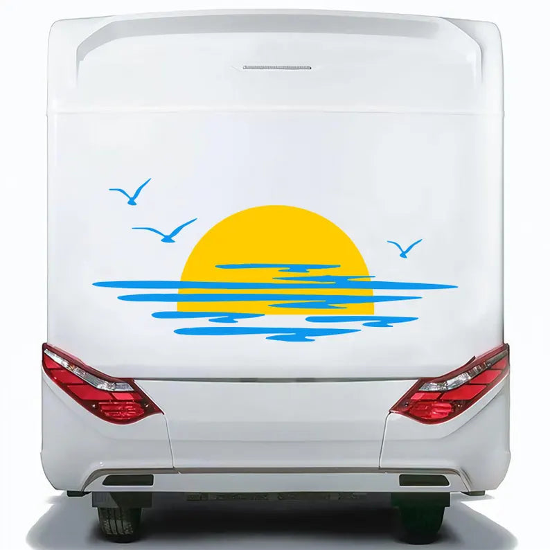 Kit Caravan Sunset among Clouds and Birds Graphics Decals | Decals set Camper Van or Caravan Decor Stickers | Motorhome Rear Decor Adhesive