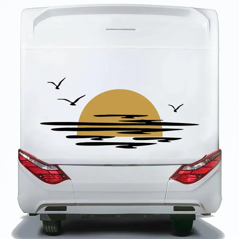 Kit Caravan Sunset among Clouds and Birds Graphics Decals | Decals set Camper Van or Caravan Decor Stickers | Motorhome Rear Decor Adhesive