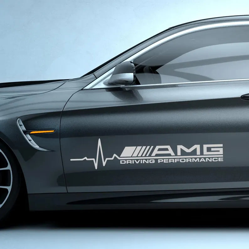Kit 2 Pcs AMG Driving Performance Both Sides Graphics Emblem Decal Sticker | Mercedes Side Doors Adhesives cut vinyl set decor AMG Lovers