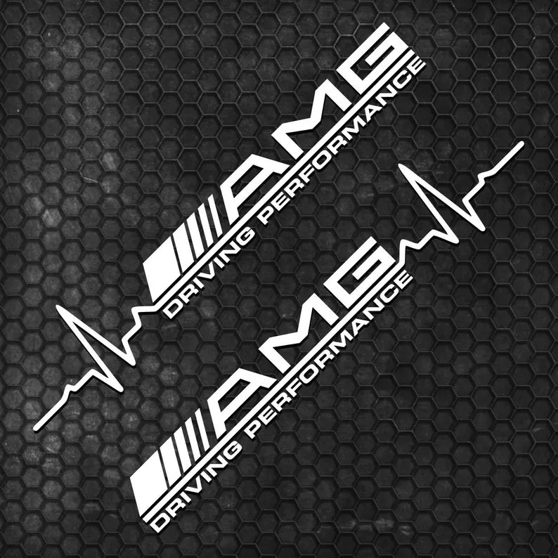 Kit 2 Pcs AMG Driving Performance Both Sides Graphics Emblem Decal Sticker | Mercedes Side Doors Adhesives cut vinyl set decor AMG Lovers