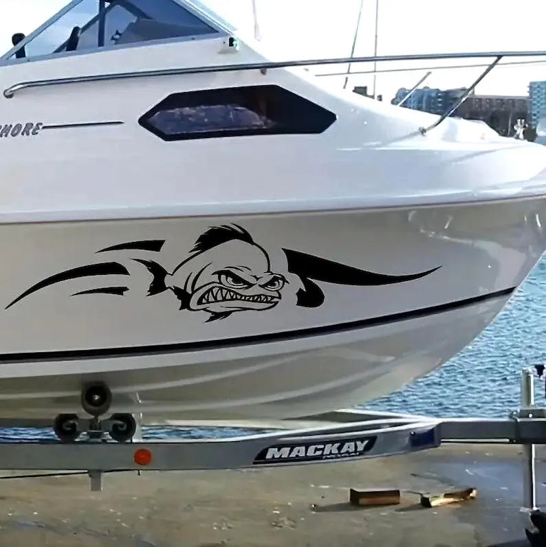Set 2 Pcs Large Angry Fish Bone Stickers Boat Body Decal Cruise