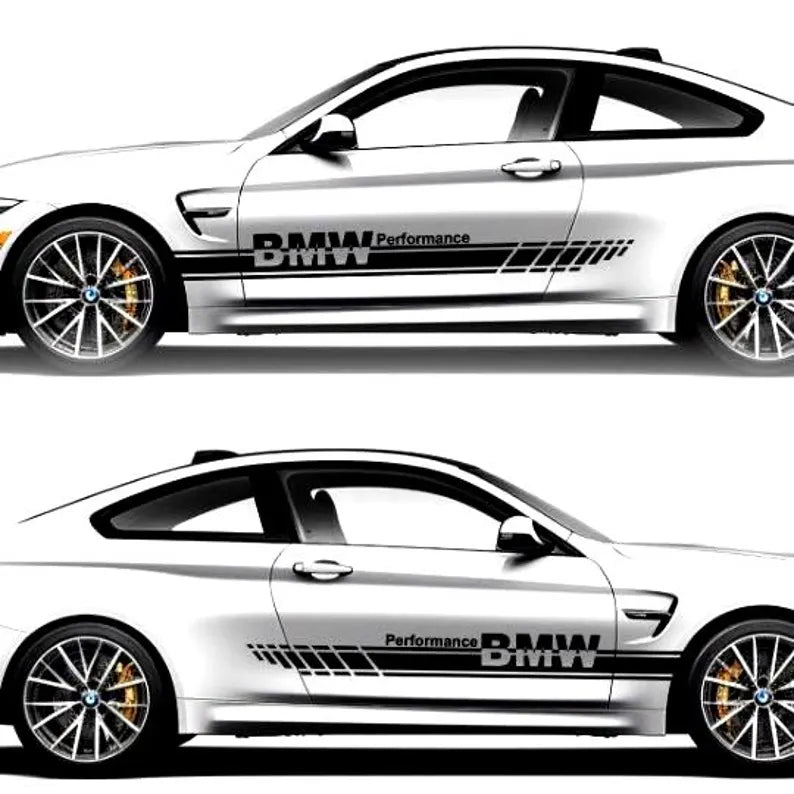 Set 2 Pcs BMW Performance Stripes for both sides. Premium Decal Graphics | Car Stripe Sticker Vinyl Decor | M Performance Side Graphics wrap