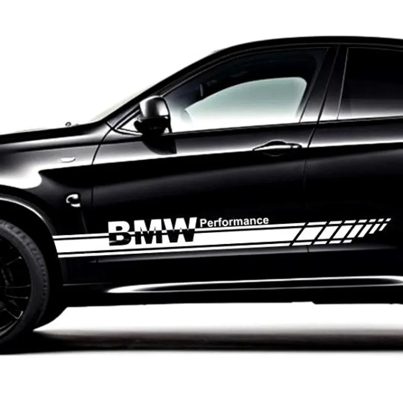 Set 2 Pcs BMW Performance Stripes for both sides. Premium Decal Graphics | Car Stripe Sticker Vinyl Decor | M Performance Side Graphics wrap