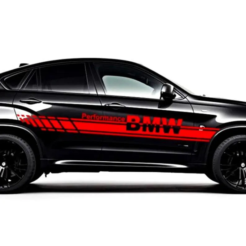 Set 2 Pcs BMW Performance Stripes for both sides. Premium Decal Graphics | Car Stripe Sticker Vinyl Decor | M Performance Side Graphics wrap