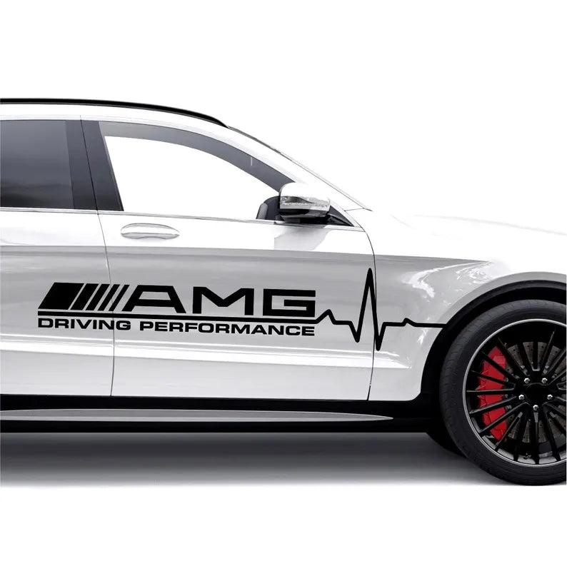 Kit 2 Pcs AMG Driving Performance Both Sides Graphics Emblem Decal Sticker | Mercedes Side Doors Adhesives cut vinyl set decor AMG Lovers