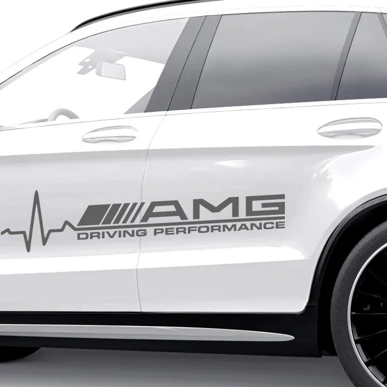 Kit 2 Pcs AMG Driving Performance Both Sides Graphics Emblem Decal Sticker | Mercedes Side Doors Adhesives cut vinyl set decor AMG Lovers