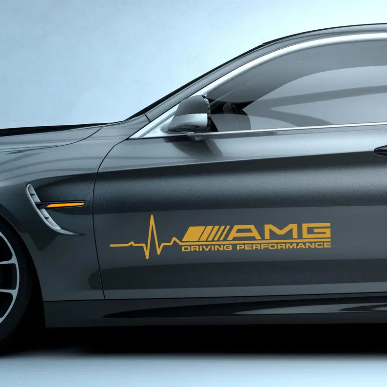 Kit 2 Pcs AMG Driving Performance Both Sides Graphics Emblem Decal Sticker | Mercedes Side Doors Adhesives cut vinyl set decor AMG Lovers