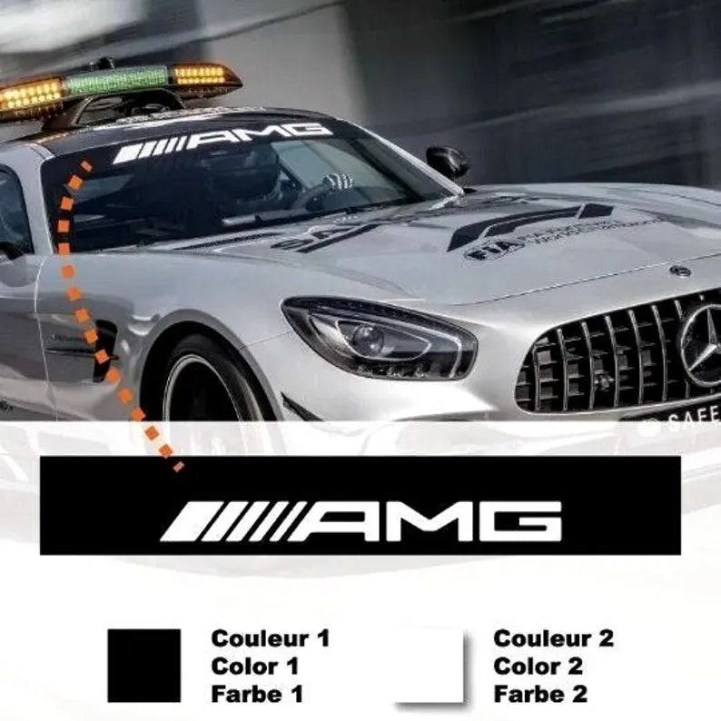 AMG Windshield Sunstrip Graphics with logo Sticker Banner Decal Rally Window Graphic | Vinyl Banner Motorsport Emblem Decor Kit for window