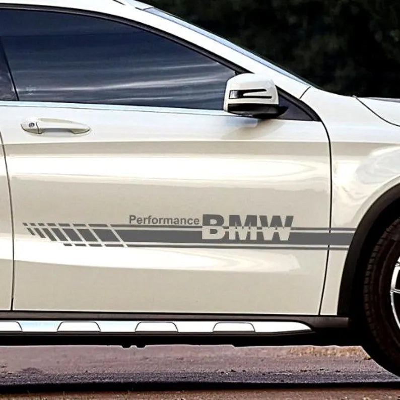 Set 2 Pcs BMW Performance Stripes for both sides. Premium Decal Graphics | Car Stripe Sticker Vinyl Decor | M Performance Side Graphics wrap
