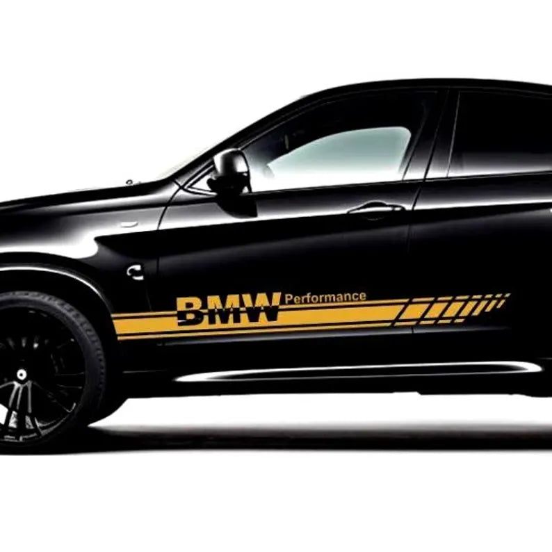 Set 2 Pcs BMW Performance Stripes for both sides. Premium Decal Graphics | Car Stripe Sticker Vinyl Decor | M Performance Side Graphics wrap