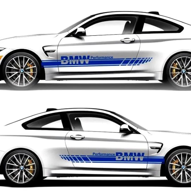 Set 2 Pcs BMW Performance Stripes for both sides. Premium Decal Graphics | Car Stripe Sticker Vinyl Decor | M Performance Side Graphics wrap
