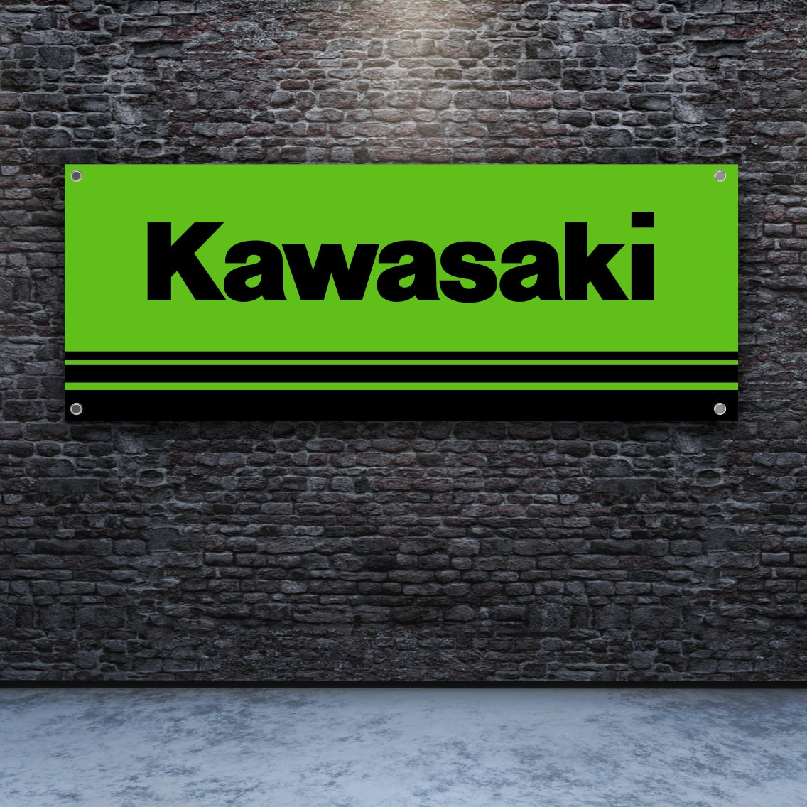 3 Styles Kawasaki Motorbike Brand Sponsor Logo Banner Pvc | Office or showroom Flag, Racing Poster | Auto Car Shop | Poster Garage Decor | Race Background