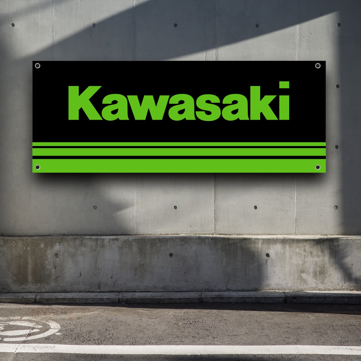 3 Styles Kawasaki Motorbike Brand Sponsor Logo Banner Pvc | Office or showroom Flag, Racing Poster | Auto Car Shop | Poster Garage Decor | Race Background