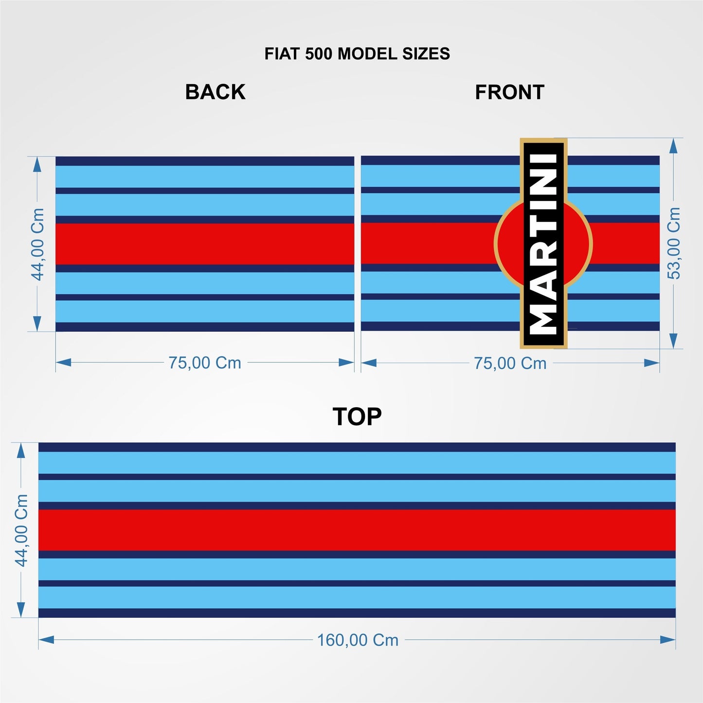 Martini Racing Stripes Set para Fiat 500 italiano - Vinil autoadesivo adesivos gráficos para carros