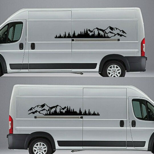 2 Pcs Set Tree Mountain Forest Graphic Decal Vinyl Sticker For Truck SUV RV Trailer Side Body