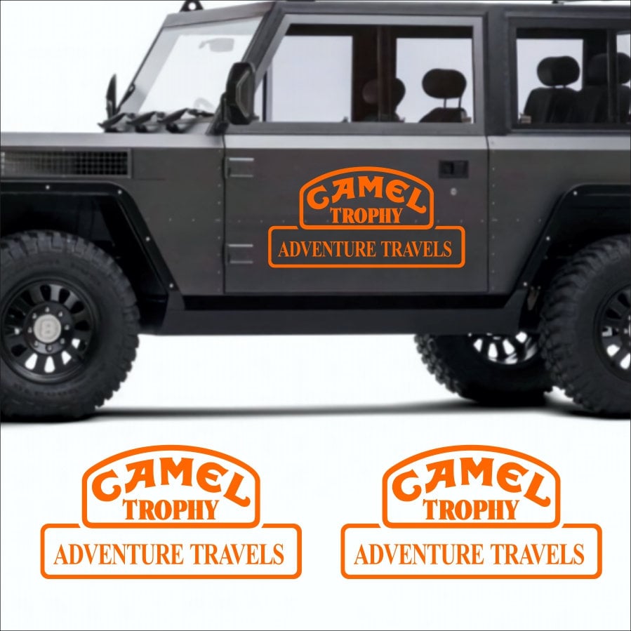 Kit 2 Pcs Camel Trophy Adventure Graphics Cut Vinyl Stickers | Travels Camel trophy 4x4 Monocolor Decals For Bike, Car, Truck SUV Trailer both Side Body