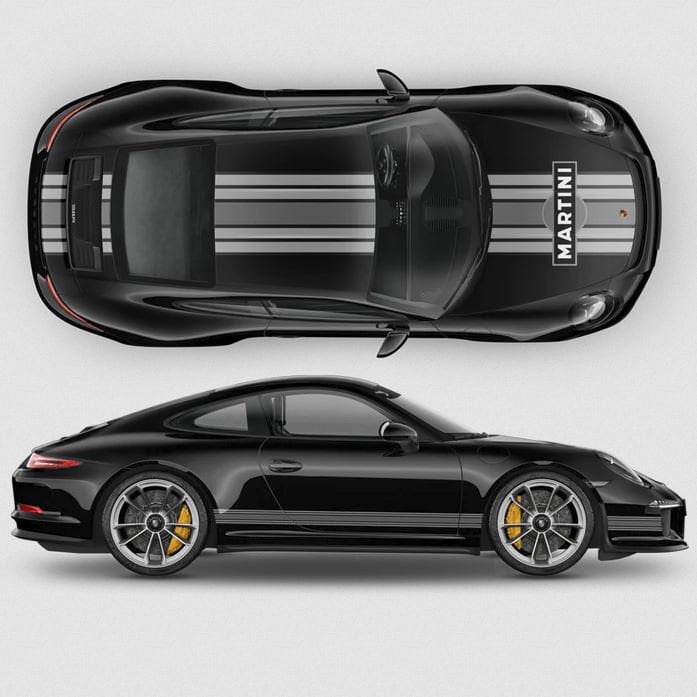 Martini Racing Stripes para Carrera | decalques de versão monocromática - decalques autoadesivos em vinil autoadesivo para carros