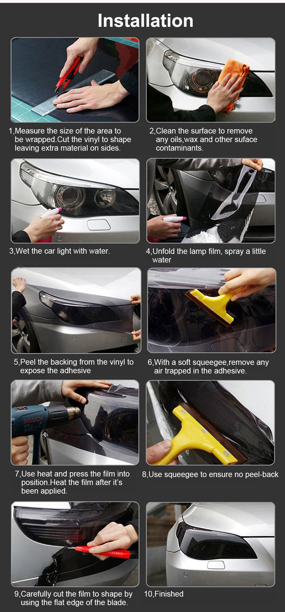 Dark Black Tinting Film Fog Tail Lights Headlights