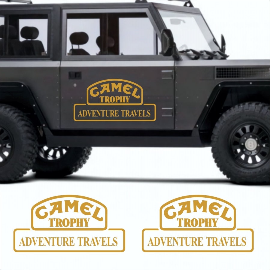 Kit 2 Pcs Camel Trophy Adventure Graphics Cut Vinyl Stickers | Travels Camel trophy 4x4 Monocolor Decals For Bike, Car, Truck SUV Trailer both Side Body
