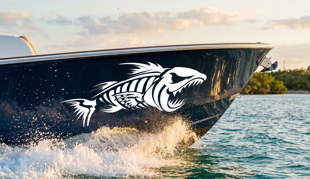 Set 2 Pcs Boat Furious Scary Fish Stickers Boat Body Decal Cruise