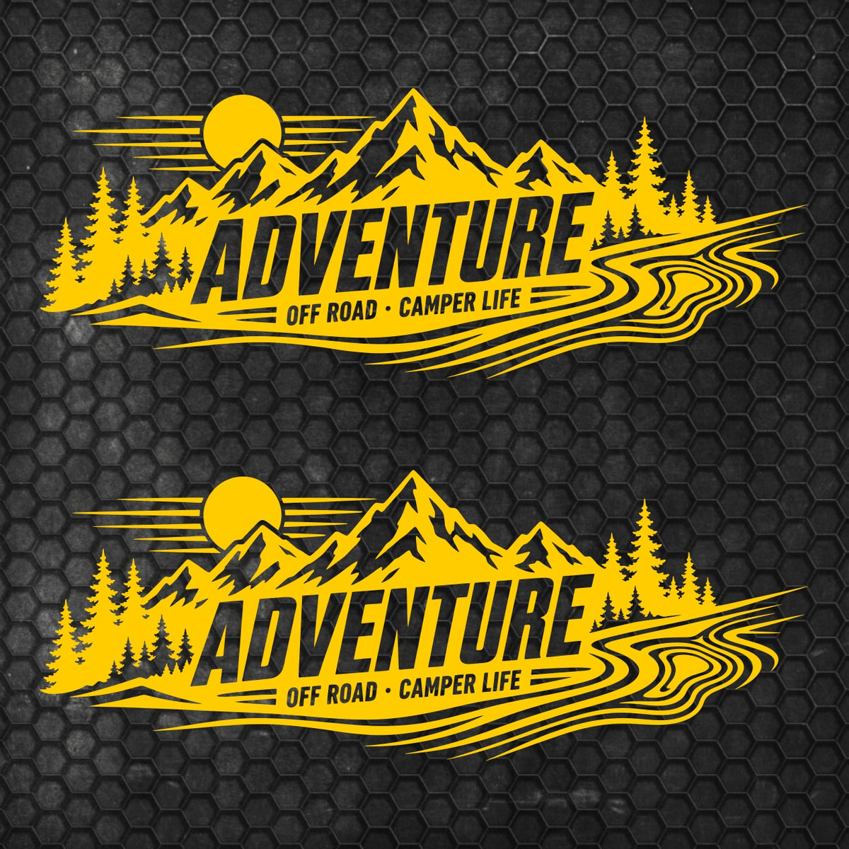 Set 2 Pcs Car Van Mountains Landscape Trees and River Graphics Both Sides Stripes Decal. Forest Van Car Camper Bus Trailer Camping adhesives
