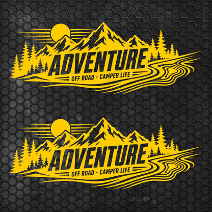 Set 2 Pcs Car Van Mountains Landscape Trees and River Graphics Both Sides Stripes Decal. Forest Van Car Camper Bus Trailer Camping adhesives