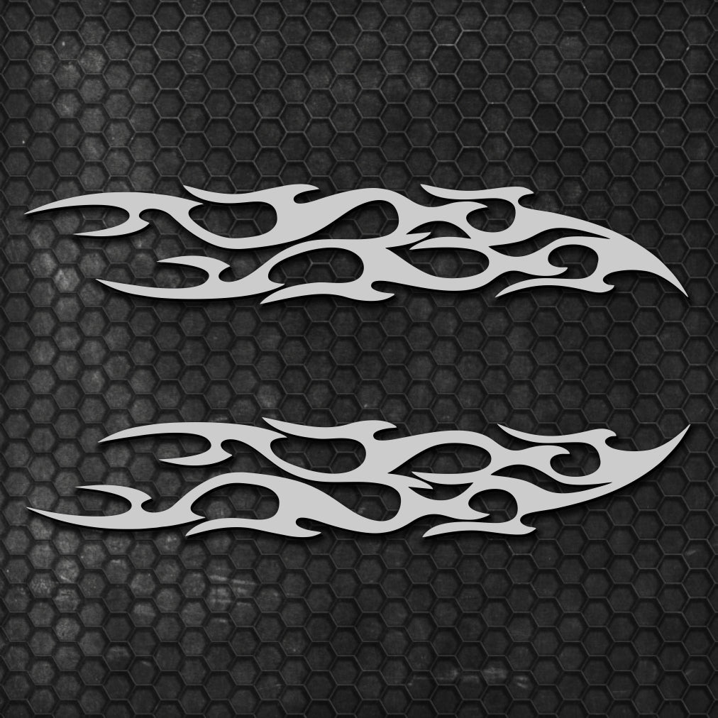 Set 2 Pcs Racing Flames Fire Decal Hood Decals Vinyl Style Car Van Motorbike sticker. Both Sides Dual Stripes Graphics Sport Decal wrap