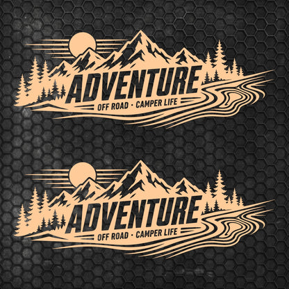 Set 2 Pcs Car Van Mountains Landscape Trees and River Graphics Both Sides Stripes Decal. Forest Van Car Camper Bus Trailer Camping adhesives