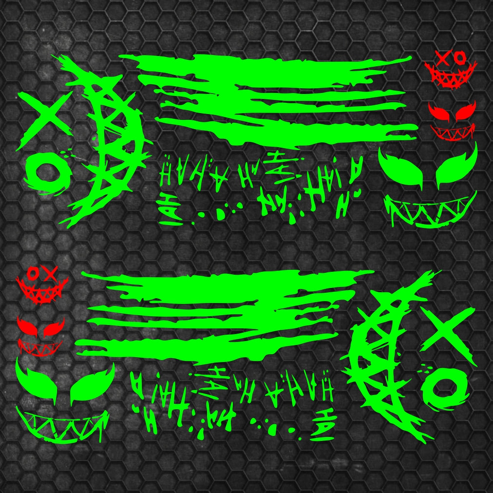 Set 2 Pcs JDM Decals Joker Car Sticker Graphics Both Sides Sports Style Scary Ahahah Pattern Accessories Wrap Vinyl Decals | Funny Graphics
