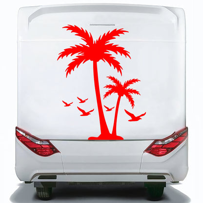 Set Caravan Palm Trees and Seagulls Birds Graphics Decals | Summer theme Camper Van Caravan Car Vehicle Decor Kit | Motorhome Adhesive Vinyl