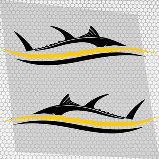 Set 2 Pcs Side Boat Stripe Fish in Wave Sticker Boat