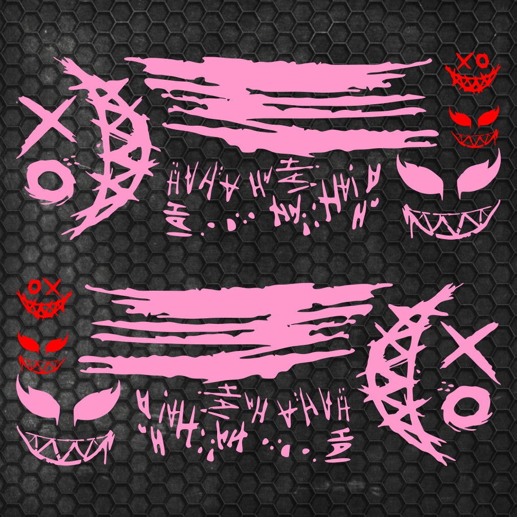 Set 2 Pcs JDM Decals Joker Car Sticker Graphics Both Sides Sports Style Scary Ahahah Pattern Accessories Wrap Vinyl Decals | Funny Graphics