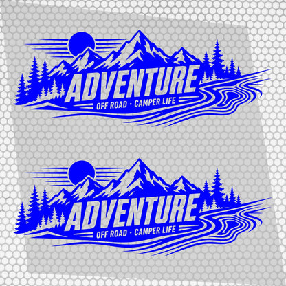 Set 2 Pcs Car Van Mountains Landscape Trees and River Graphics Both Sides Stripes Decal. Forest Van Car Camper Bus Trailer Camping adhesives