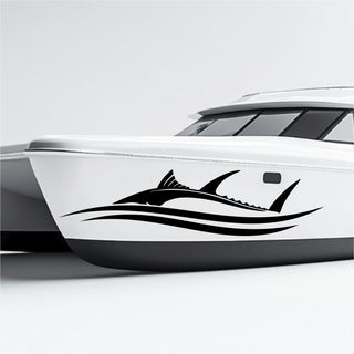 Set 2 Pcs Side Boat Stripe Fish in Wave Sticker Boat