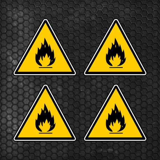 Set 4 Danger Fire Sign HQ Printed Vinyl Graphic Decals Sticker | Warning sign sticker fire Adhesive Bumper vinyl decal
