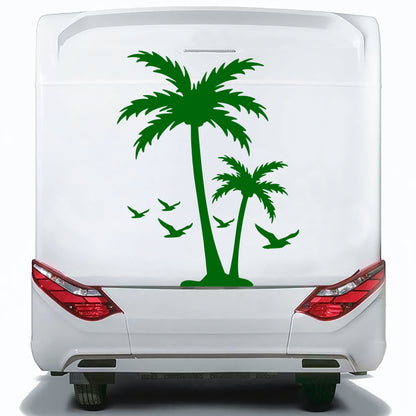 Set Caravan Palm Trees and Seagulls Birds Graphics Decals | Summer theme Camper Van Caravan Car Vehicle Decor Kit | Motorhome Adhesive Vinyl