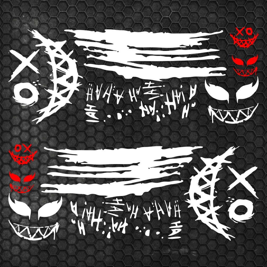 Set 2 Pcs JDM Decals Joker Car Sticker Graphics Both Sides Sports Style Scary Ahahah Pattern Accessories Wrap Vinyl Decals | Funny Graphics