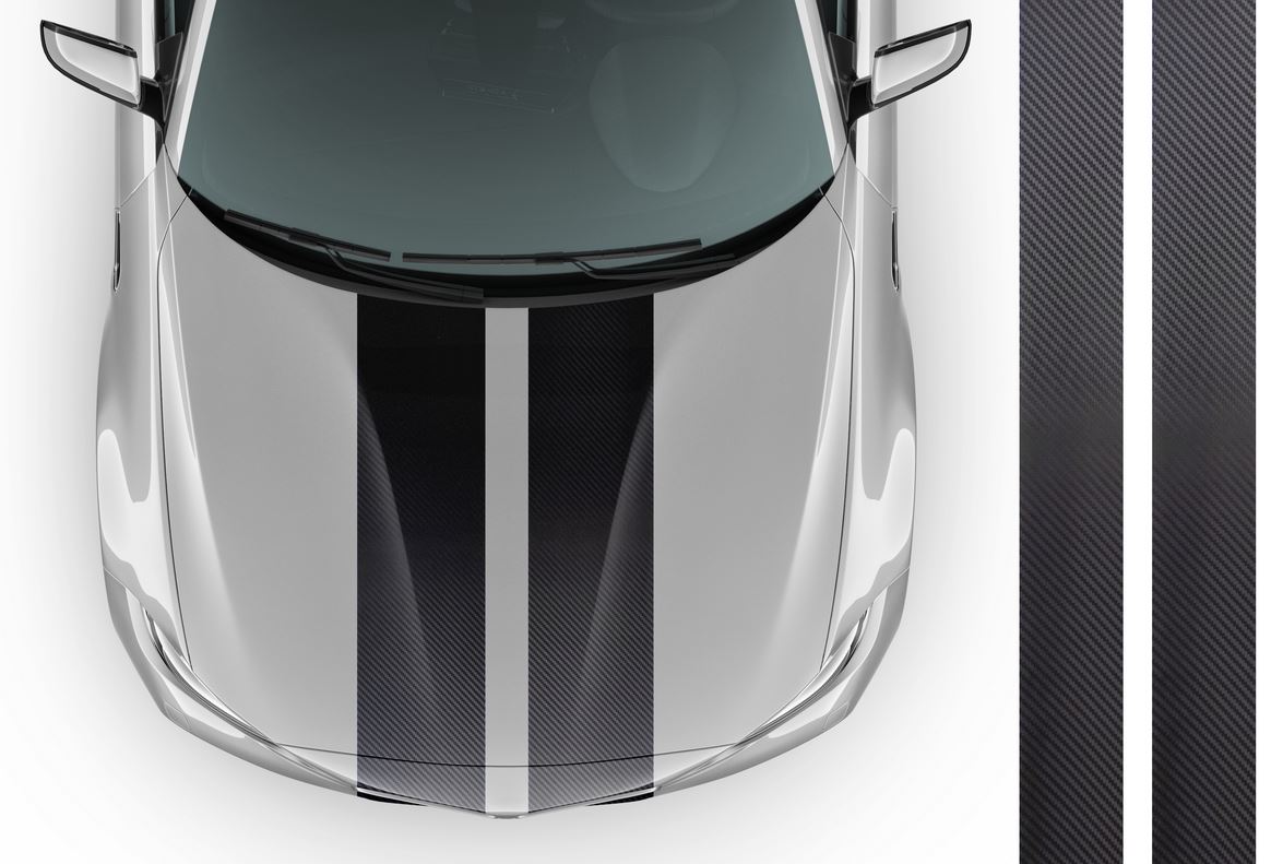 Set 2 Pcs Carbon Car Hood Roof Rear or Side Stripes Decal Wrap | Universal Carbon Adhesive Car, Van, Offroad, Truck wrap | Motorsport Carbon