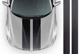 Set 2 Pcs Carbon Car Hood Roof Rear or Side Stripes Decal Wrap