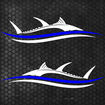 Set 2 Pcs Side Boat Stripe Fish in Wave Sticker Boat Body Decal Cruise | Ocean Mural Vinyl Covers Adhesives Styling fishing Boats Decoration