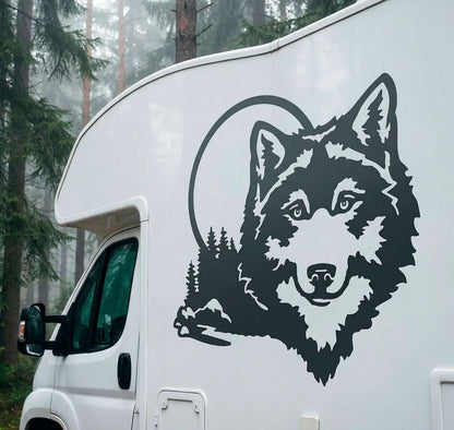Set 2 Pcs Caravan Wolf in the forest Graphics Decals | Both Sides Camper Van Offroad Caravan Car Decoration Decals | Nature Adhesive Vinyl